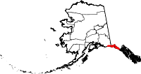 Carte situant le borough de Yakutat (en rouge) dans l'État d'Alaska
