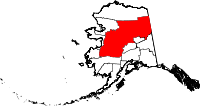 Carte situant la région de recensement de Yukon-Koyukuk (en rouge) dans l'État d'Alaska