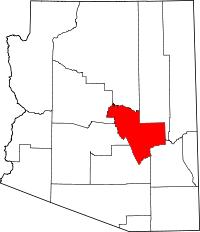 Carte indiquant la situation du comté de Gila (en rouge) dans l'État de l'Arizona