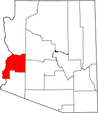 Carte indiquant la situation du comté de La Paz (en rouge) dans l'État de l'Arizona