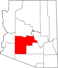 Carte indiquant la situation du comté de Maricopa (en rouge) dans l'État de l'Arizona