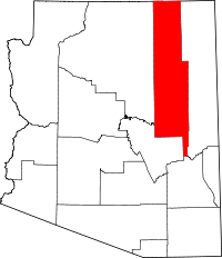 Carte indiquant la situation du comté de Navajo (en rouge) dans l'État de l'Arizona