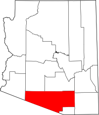 Carte indiquant la situation du comté de Pima (en rouge) dans l'État de l'Arizona