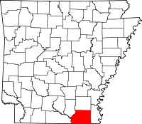 Localisation du comté d'Ashley (en rouge) dans l'Arkansas