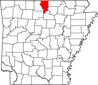 Localisation du comté de Baxter (en rouge) dans l'Arkansas