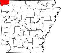 Localisation du comté de Benton (en rouge) dans l'Arkansas