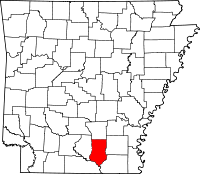 Localisation du comté de Bradley (en rouge) dans l'Arkansas