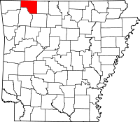 Localisation du comté de Carroll (en rouge) dans l'Arkansas