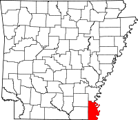 Localisation du comté de Chicot (en rouge) dans l'Arkansas