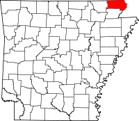 Localisation du comté de Clay (en rouge) dans l'Arkansas