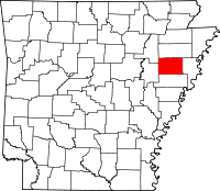 Localisation du comté de Cross (en rouge) dans l'Arkansas