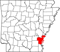 Localisation du comté de Desha (en rouge) dans l'Arkansas