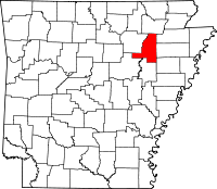 Localisation du comté de Jackson (en rouge) dans l'Arkansas