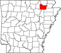 Localisation du comté de Lawrence (en rouge) dans l'Arkansas