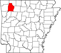 Localisation du comté de Madison (en rouge) dans l'Arkansas