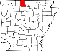 Localisation du comté de Marion (en rouge) dans l'Arkansas