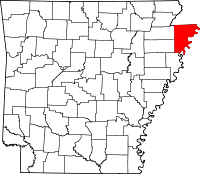 Localisation du comté de Mississippi (en rouge) dans l'Arkansas