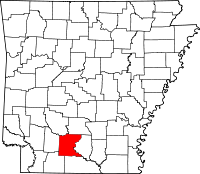 Localisation du comté de Ouachita (en rouge) dans l'Arkansas