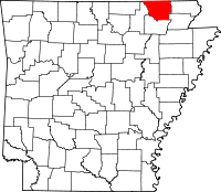 Localisation du comté de Randolph (en rouge) dans l'Arkansas