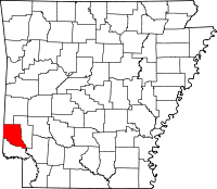 Localisation du comté de Sevier (en rouge) dans l'Arkansas