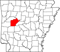 Localisation du comté de Yell (en rouge) dans l'Arkansas
