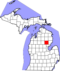 Map of Michigan highlighting Ogemaw County.svg