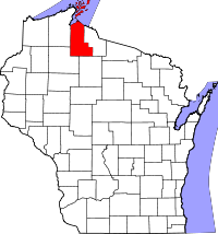 Localisation du comté d'Ashland sur la carte de l'État du Wisconsin
