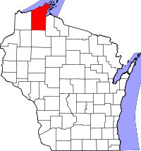 Localisation du comté de Bayfield sur la carte de l'État du Wisconsin