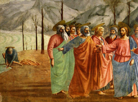 Disque orné chez Carlo Crivelli, bord d'ellipse seule pour saint Dominique, ellipses pleines chez Masaccio