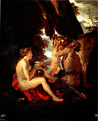 Nymphe et satyre buvant - Poussin - Museo del Prado.jpg
