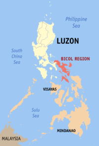 Localisation de la région de Bicol (en rouge) dans les Philippines.