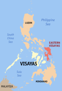 Localisation des Visayas orientales (en rouge) dans les Philippines.