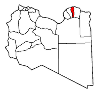 Localisation de la chabiyah d'Al Djabal al Akhdar (en rouge) à l'intérieur de la Libye