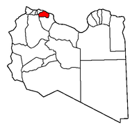 Localisation de la chabiyah d'Al Mourqoub (en rouge) à l'intérieur de la Libye
