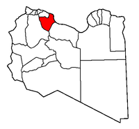 Localisation de la chabiyah de Misratah (en rouge) à l'intérieur de la Libye