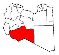 Localisation de la chabiyah de Mourzouq (en rouge) à l'intérieur de la Libye