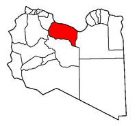 Localisation de la chabiyah de Syrte (en rouge) à l'intérieur de la Libye