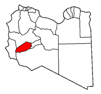 Localisation de la chabiyah de Wadi al Hayaat (en rouge) à l'intérieur de la Libye
