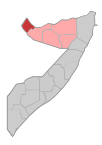 Localisation de la province d'Awdal (en rouge) à l'intérieur de la Somalie