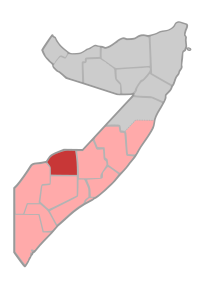 Localisation de la province de Bakool(en rouge) à l'intérieur de la Somalie
