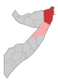 Localisation de la province de Bari (en rouge) à l'intérieur de la Somalie