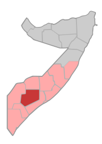 Localisation de la province de Bay (en rouge) à l'intérieur de la Somalie