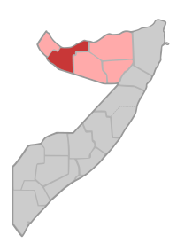 Localisation de la région de Woqooyi Galbeed (en rouge) à l'intérieur de la Somalie