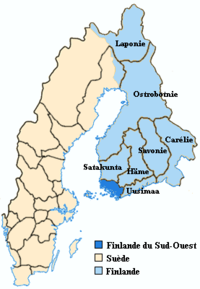 Localisation du Varsinais-Suomi dans le Royaume de Suède vers 1630