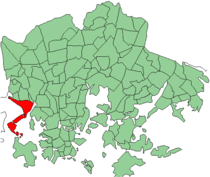 Carte de localisation de Munkkiniemi dans la municipalité d'Helsinki.
