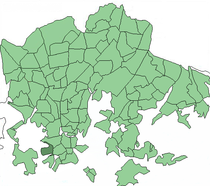 Carte de localisation de Ruoholahti dans la municipalité d'Helsinki.