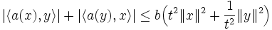 |\langle a(x),y\rangle| + |\langle a(y),x\rangle| \le b\Big(t^2\|x\|^2 + \frac 1{t^2}\|y\|^2\Big)