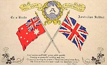 Sous l’inscription « Well done Australia », les drapeaux britannique et australien rouge se croisent.