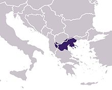 Carte des Balkans, le royaume de Macédoine est situé entièrement au sud de la république actuelle