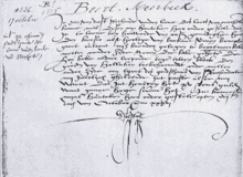 Déclaration de Jean van Diest, lieutenant de la cour féodale du pays de Malines pour un fief à Boortmeerbeek, écrit par le déclarant, signé J. Diest ; autographe de Jan van den Berghe